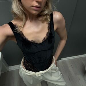 Victoria's Secret Black Lace Trim Bodysuit